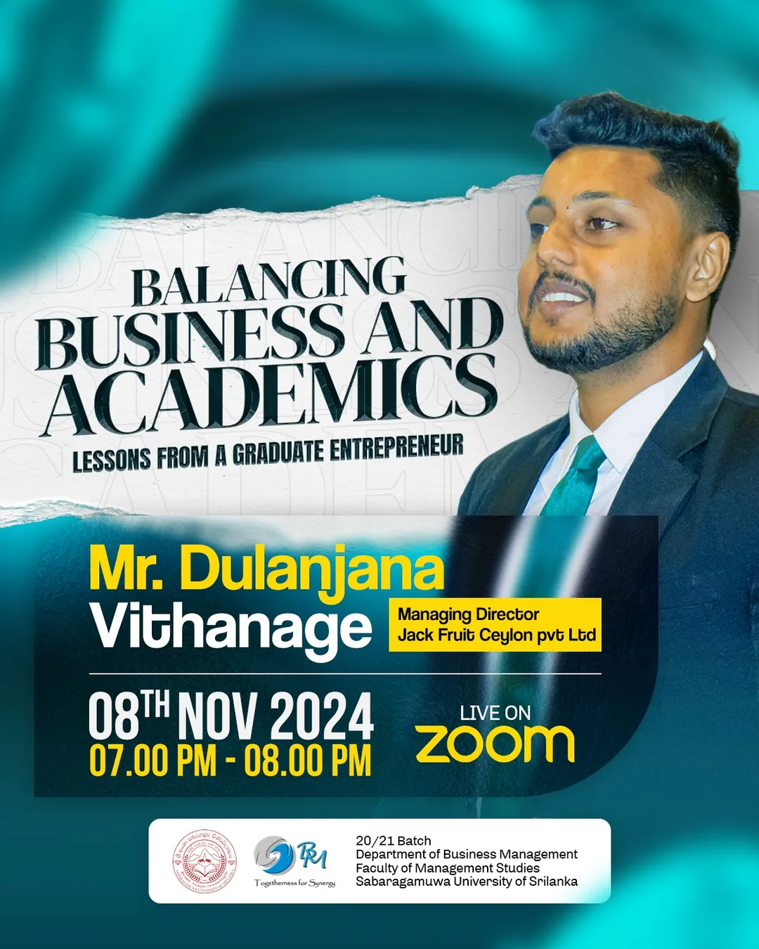 Balancing Business and Academics, flyer for Sabra BM - Department of Business Management