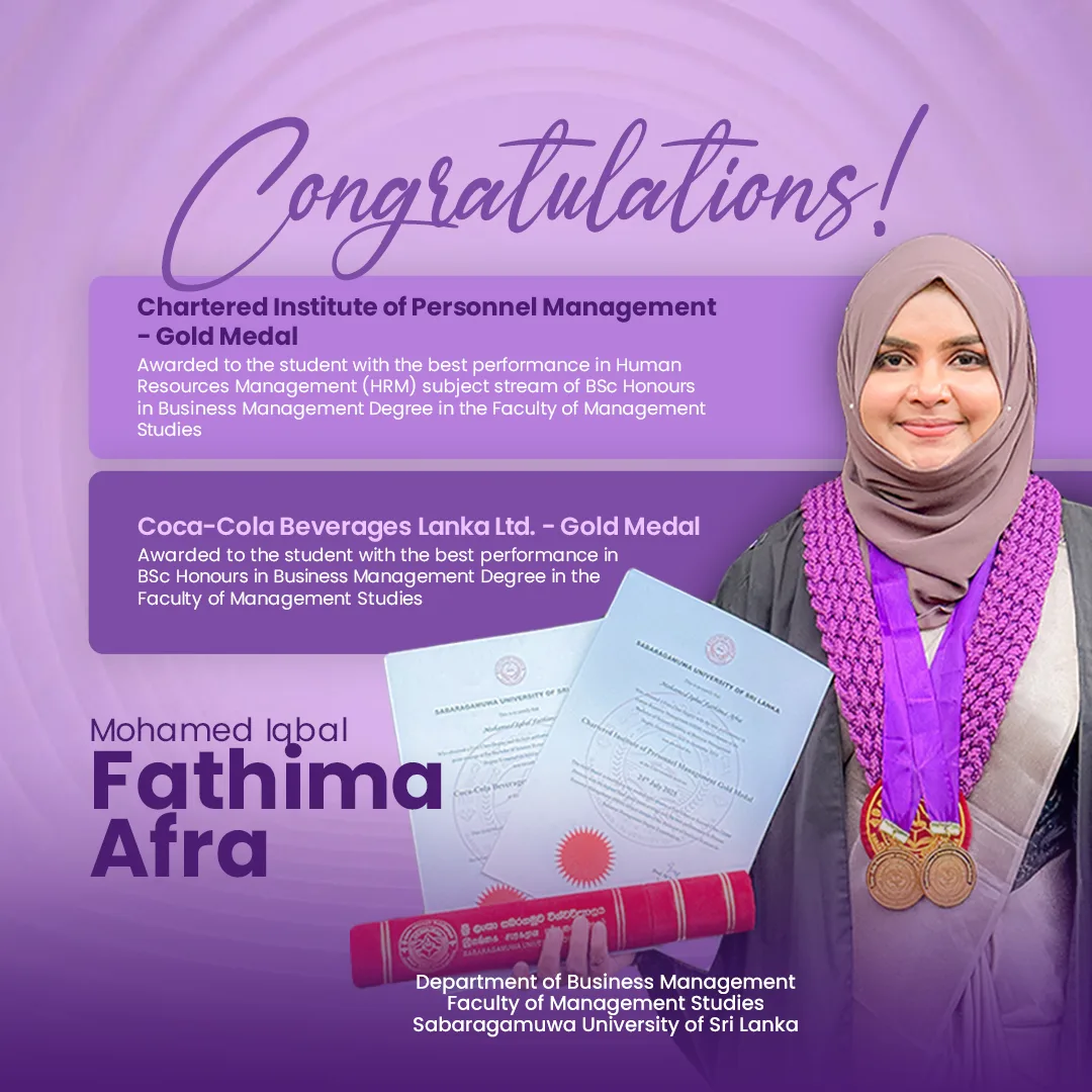 Congratulation Flyer for Ms. Fathima, flyer for Sabra BM - Department of Business Management