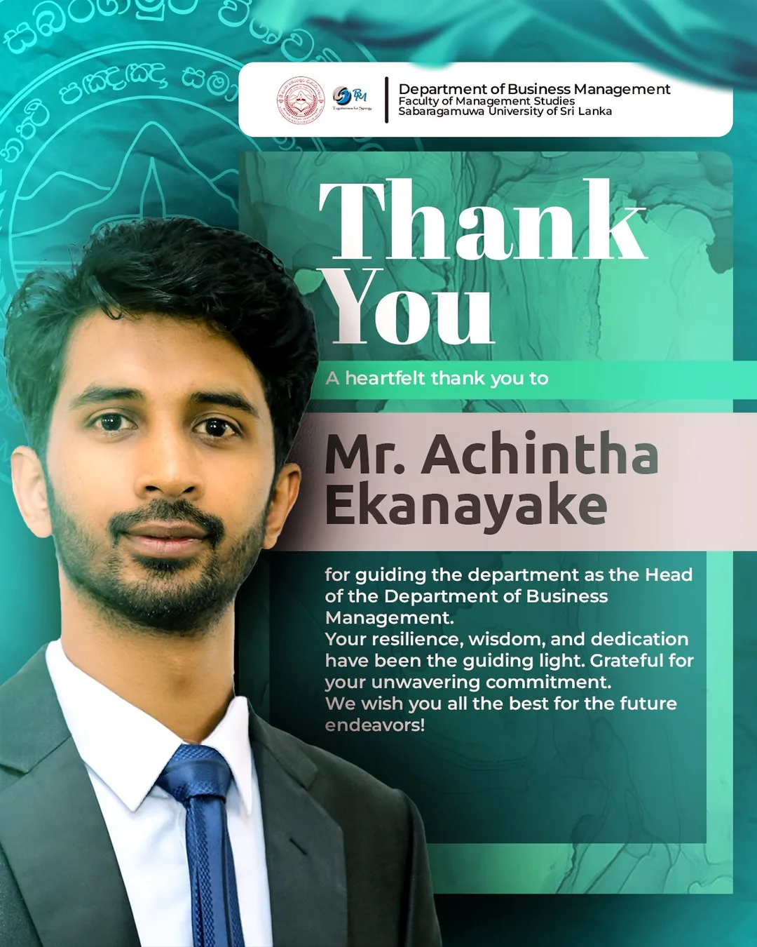 Flyer for Mr. Achintha Ekanayake, flyer for Sabra BM - Department of Business Management