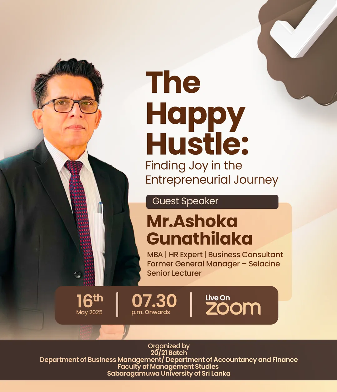 Webinar with Mr. Ashoka, flyer for Sabra BM - Department of Business Management