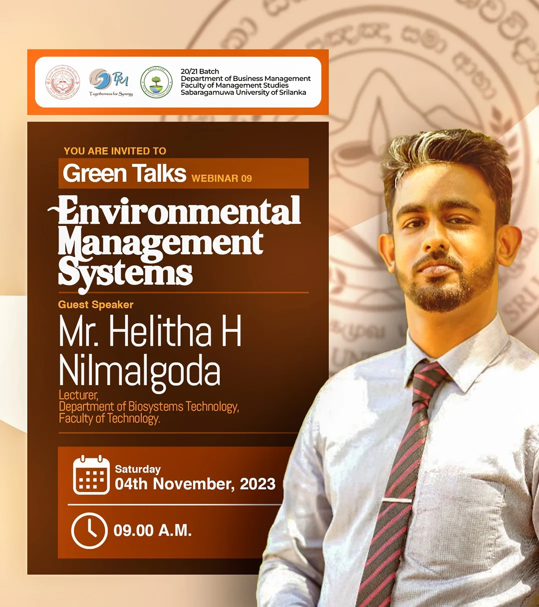Webinar with Mr. Helitha, flyer for Sabra BM - Department of Business Management