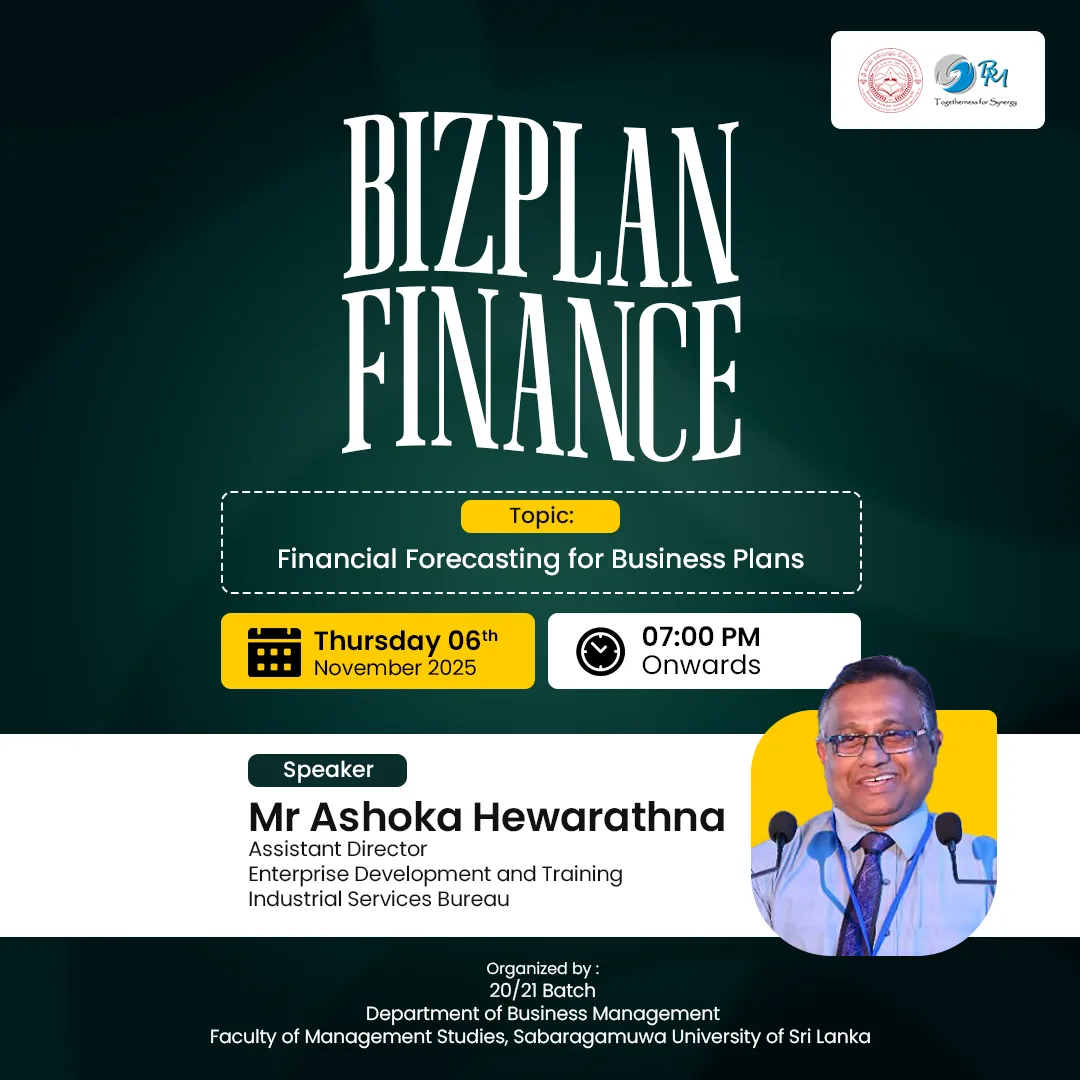 BIZ Plan Finance Webinar, flyer for Sabra BM - Department of Business Management